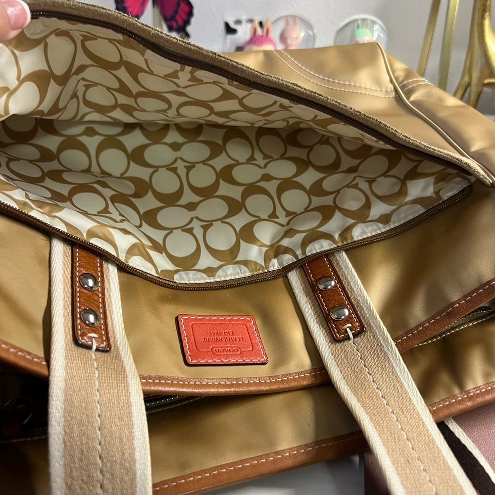 Coach Gold Tote Bag with Brown suede Accents - Picture 10 of 11